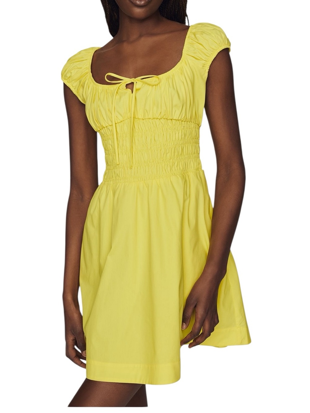 Anthropologie Yellow Smocked Tie-Front Mini Dress